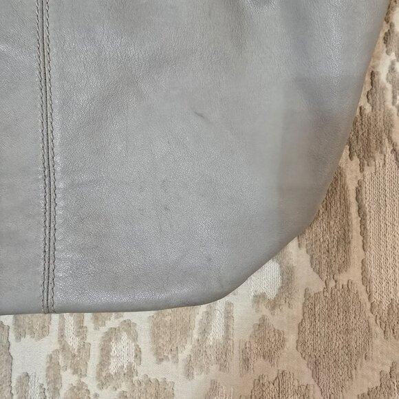 Tignanello Gray Leather Tote Bucket Bag With Striped Interior Double Handles - Picture 10 of 13